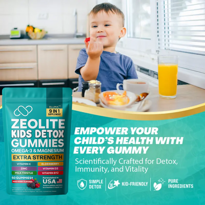Bluma Zeolite Kids Detox Gummies Mixed Berry Flavored All-in-One 60 Gummies for Detox, Immunity, and Overall Wellness