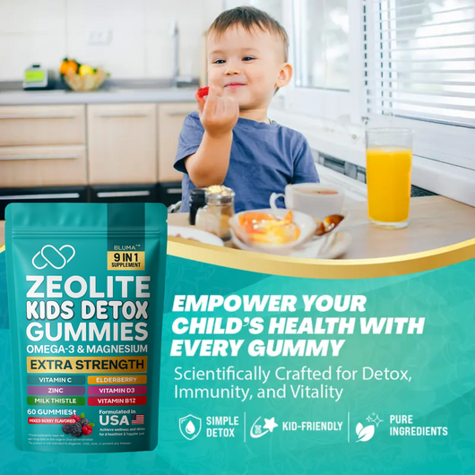 Bluma Zeolite Kids Detox Gummies Mixed Berry Flavored All-in-One 60 Gummies for Detox, Immunity, and Overall Wellness