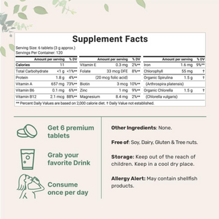 Bluma Organic Spirulina and Chlorella Tablets