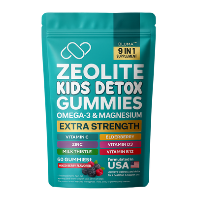 Bluma Zeolite Kids Detox Gummies Mixed Berry Flavored All-in-One 60 Gummies for Detox, Immunity, and Overall Wellness