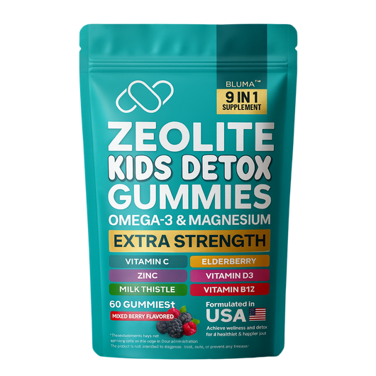 Bluma Zeolite Kids Detox Gummies Mixed Berry Flavored All-in-One 60 Gummies for Detox, Immunity, and Overall Wellness